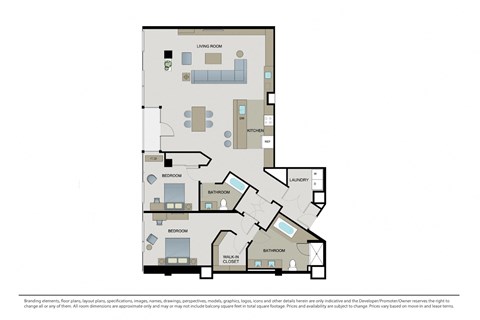 Floor plan for 2 beds, 2 baths, 1908 sqft